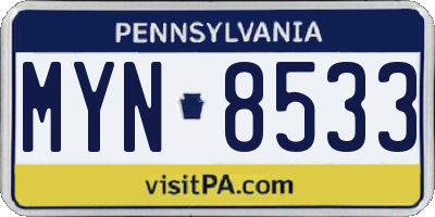 PA license plate MYN8533