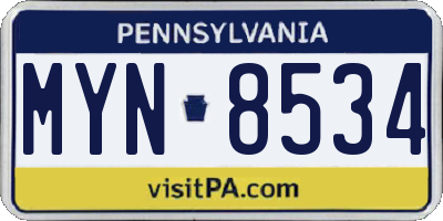 PA license plate MYN8534