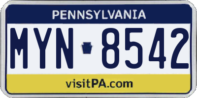 PA license plate MYN8542