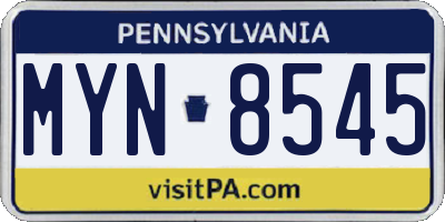 PA license plate MYN8545