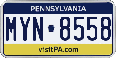 PA license plate MYN8558