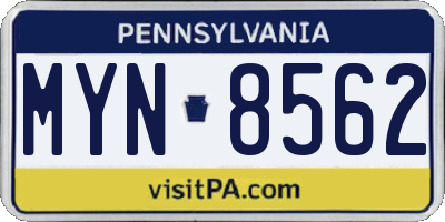 PA license plate MYN8562