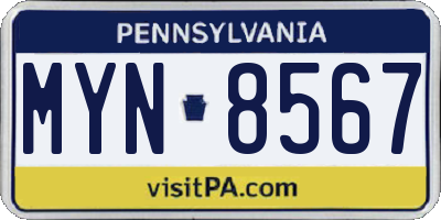 PA license plate MYN8567