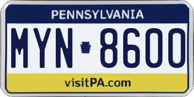 PA license plate MYN8600