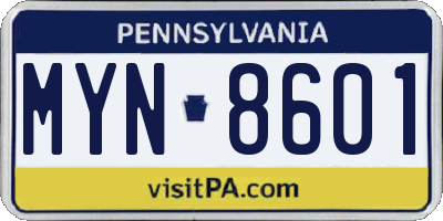 PA license plate MYN8601