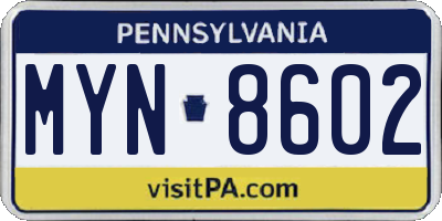 PA license plate MYN8602