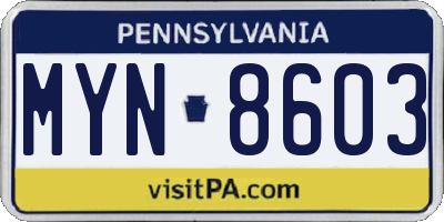 PA license plate MYN8603
