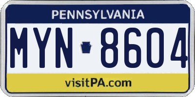 PA license plate MYN8604
