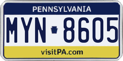 PA license plate MYN8605