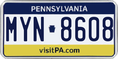 PA license plate MYN8608