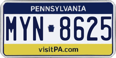 PA license plate MYN8625