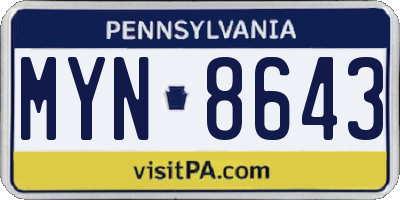 PA license plate MYN8643