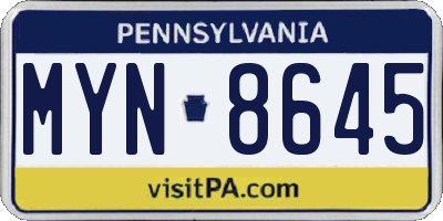 PA license plate MYN8645