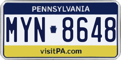 PA license plate MYN8648