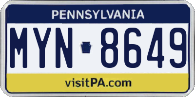 PA license plate MYN8649