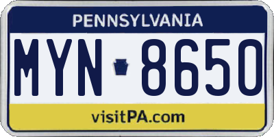 PA license plate MYN8650