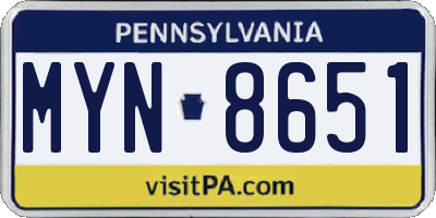 PA license plate MYN8651