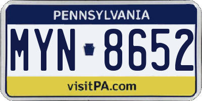 PA license plate MYN8652