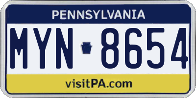 PA license plate MYN8654
