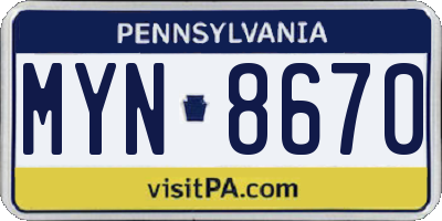 PA license plate MYN8670