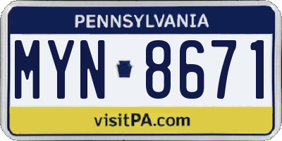 PA license plate MYN8671