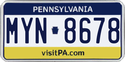 PA license plate MYN8678