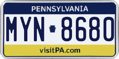 PA license plate MYN8680