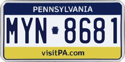 PA license plate MYN8681