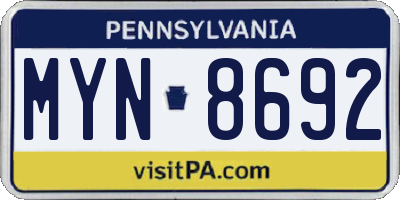 PA license plate MYN8692