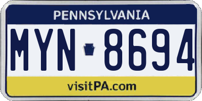 PA license plate MYN8694