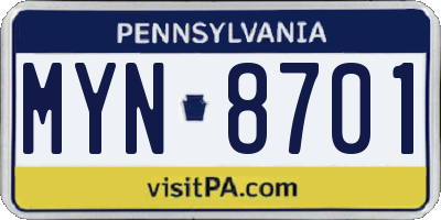 PA license plate MYN8701