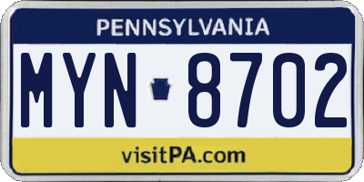 PA license plate MYN8702