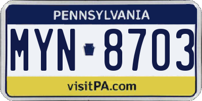 PA license plate MYN8703