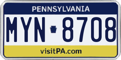 PA license plate MYN8708