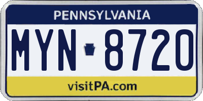 PA license plate MYN8720