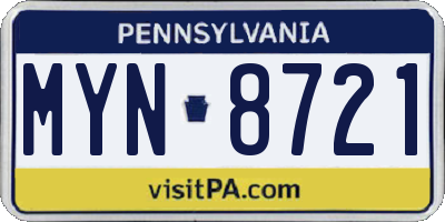 PA license plate MYN8721
