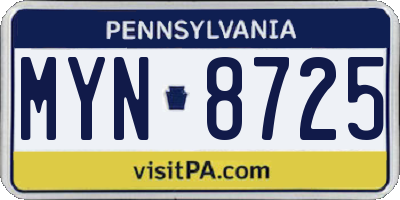 PA license plate MYN8725