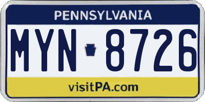 PA license plate MYN8726