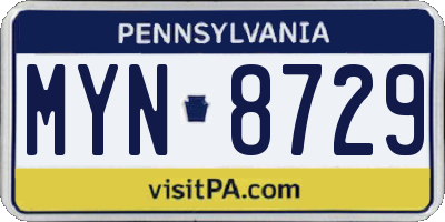 PA license plate MYN8729