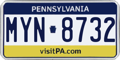 PA license plate MYN8732