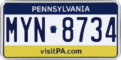 PA license plate MYN8734