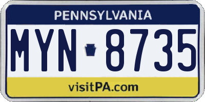 PA license plate MYN8735