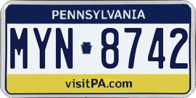 PA license plate MYN8742