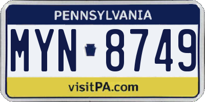 PA license plate MYN8749