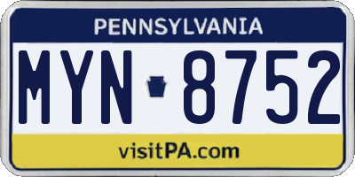 PA license plate MYN8752