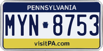 PA license plate MYN8753