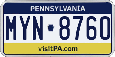 PA license plate MYN8760