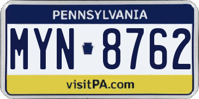 PA license plate MYN8762