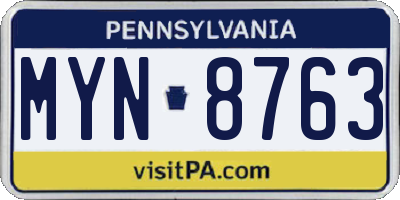 PA license plate MYN8763