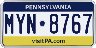 PA license plate MYN8767